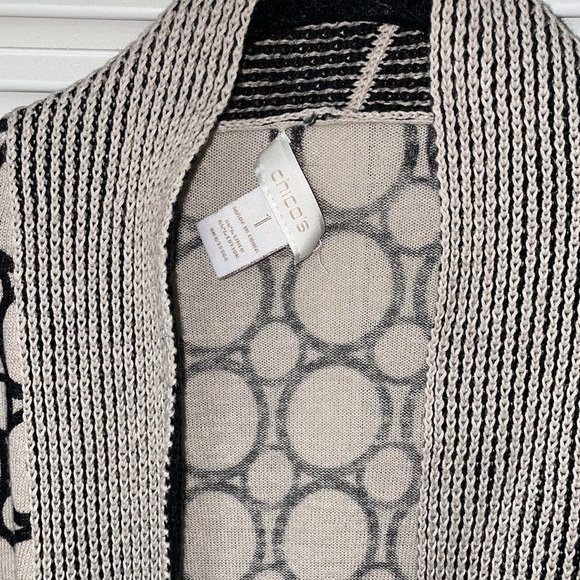 Chicos (size 1 there version) circle cream black avant-garde sweater cardigan - Picture 2 of 4